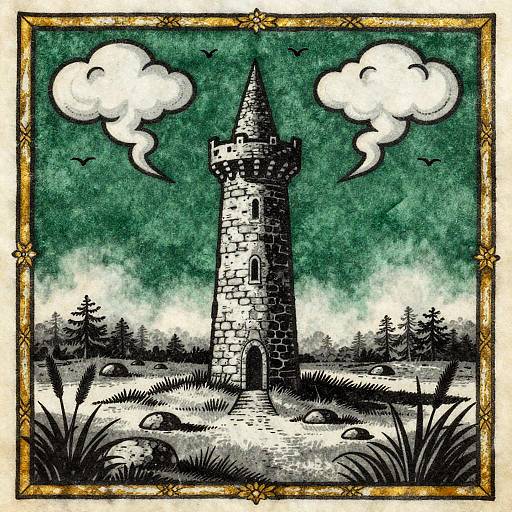 Irish Celtic Round Tower Illustration