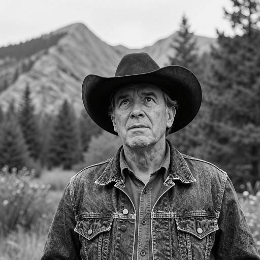 Surprised Cowboy in Mountain Landscape