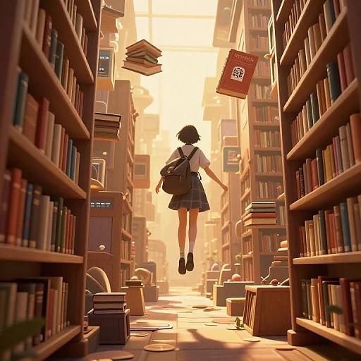 Cyberpunk Alleyway with Floating Bookshelves