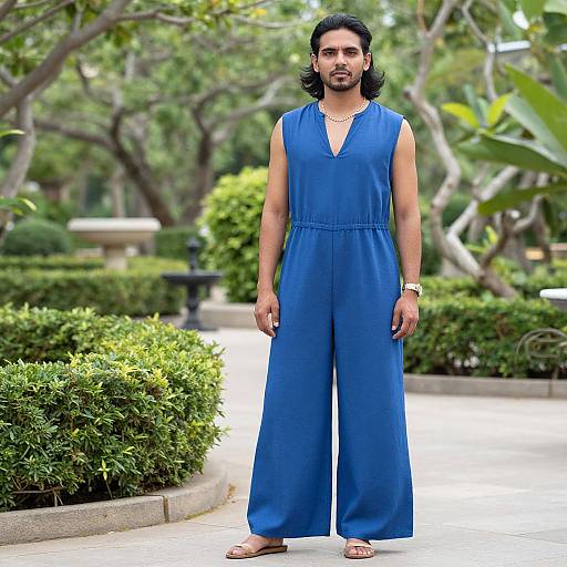 Man in Blue Jumpsuit Garden