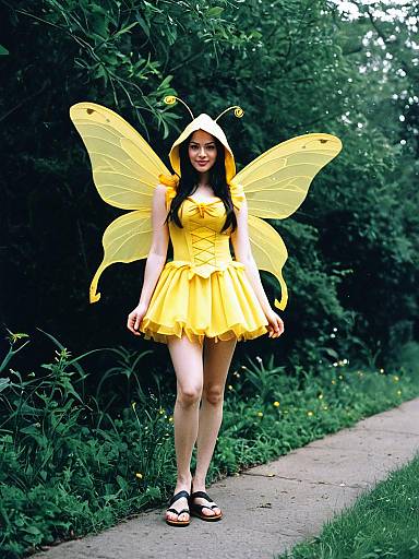 Woman in Yellow Fairy Costume with Wings