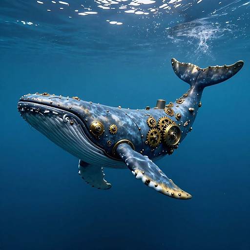 Steampunk Mechanical Whale in Ocean