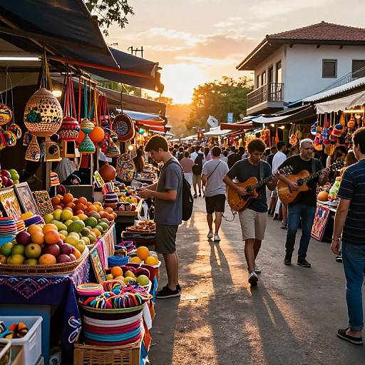 Vibrant Sunset Street Market Scene