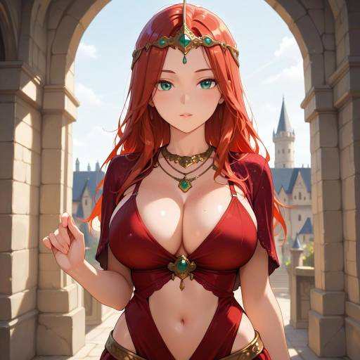Enchanting Girl in a Castle Courtyard