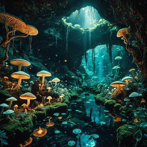 Enchanted Underwater Cave with Runes Enchanted Underwater Cave with Runes