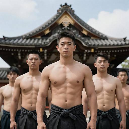 Muscular Men in Traditional Asian Setting