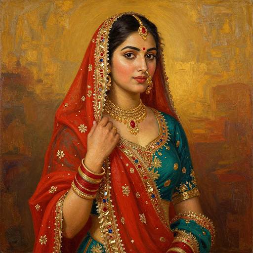 Vibrant Oil Painting of Indian Woman