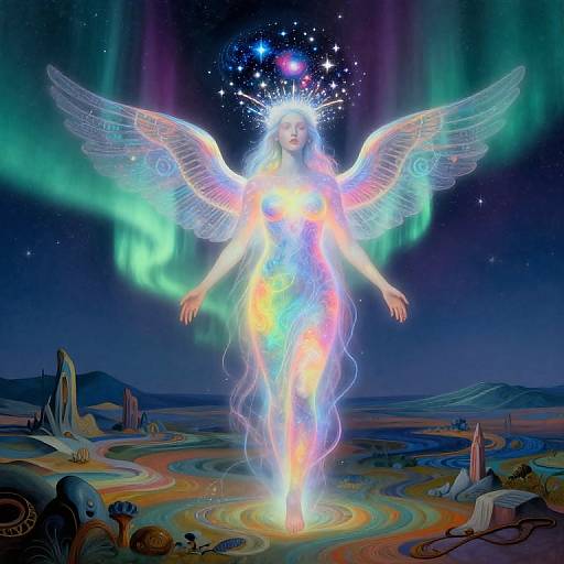 Celestial Entity Amid Surreal Aurora