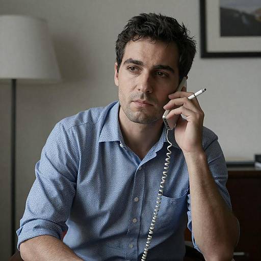Man on Corded Phone with Cigarette