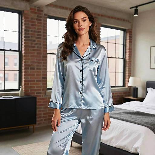 Confident Woman in Stylish Satin Pajamas