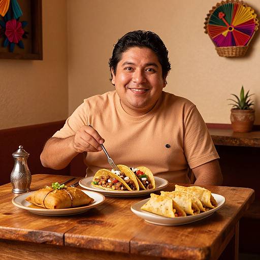 Happy Mexican Man Enjoying Authentic Cuisine
