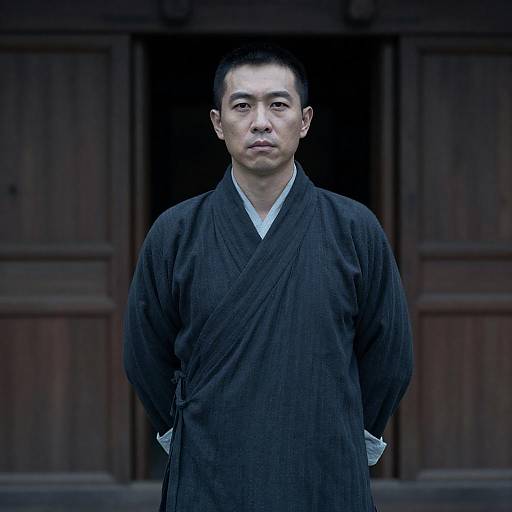 Moody Blue Portrait at Wooden Door