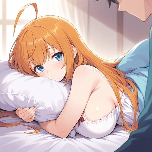 Cute Orange-Haired Girl with Pillow