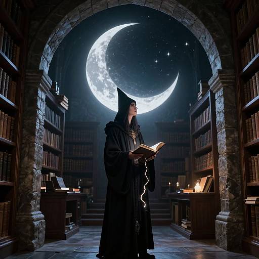 Wizard Gazing at Crescent Moon