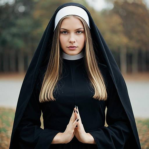 Young Woman in Nun Costume with Black Veil