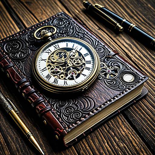 Vintage Pocket Watch on Leather Journal