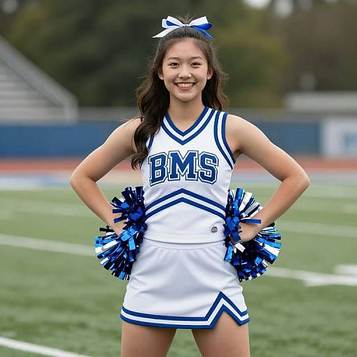 Blue and White Cheerleader on Field