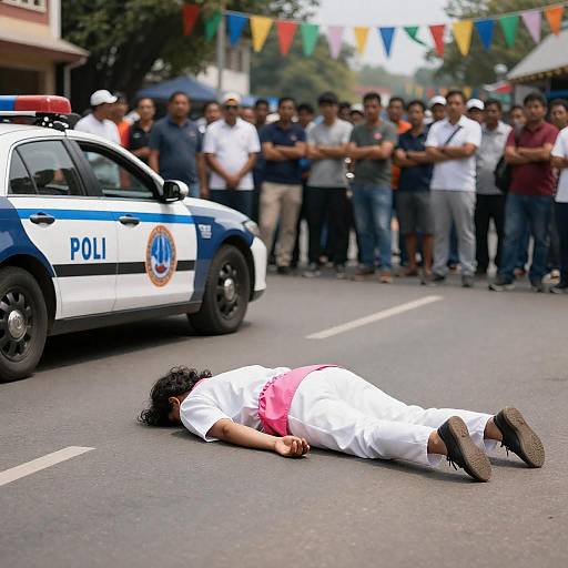 Vibrant Street Scene with Police Presence