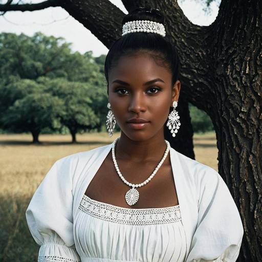 Elegant Dark-Skinned Girl in White Costume