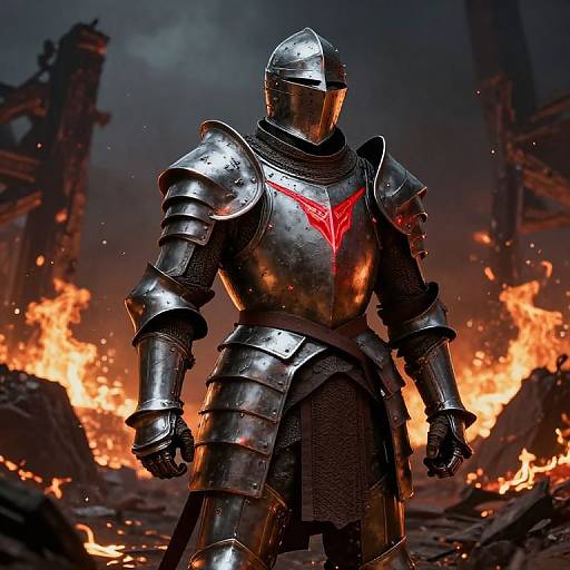 Battle-Hardened Hero in Fiery Armor