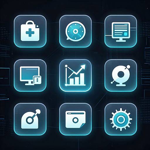 Futuristic AI Data Network Icons