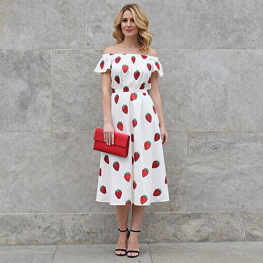 Blonde Woman in Strawberry Dress