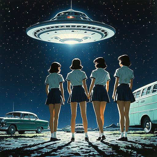 1950s Girls Encountering UFO at Night