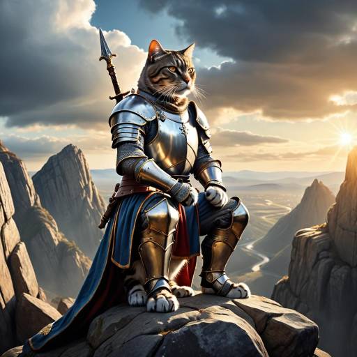 Heroic Knight on Majestic Tabby Cat