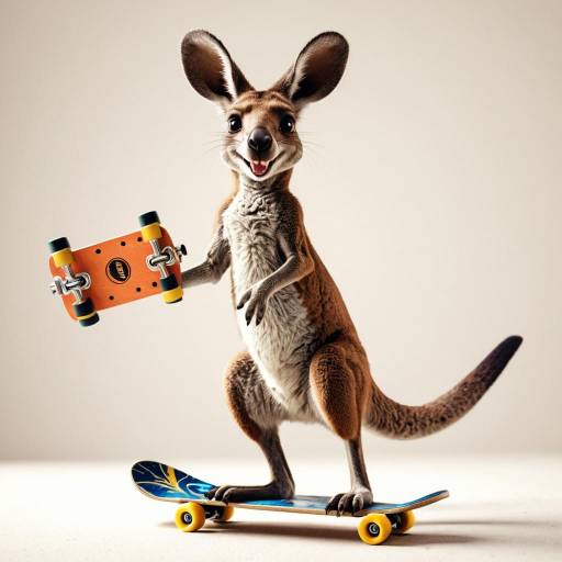 Animated Kangaroo Holding Skateboards