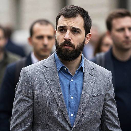 Thoughtful Bearded Man in Plaid Blazer