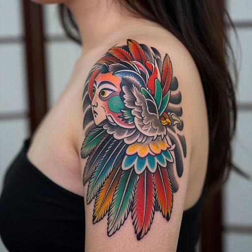 Vibrant Japanese-Style Bird Tattoo