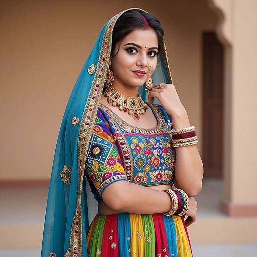 Colorful Gujarati Folk Dance Costume