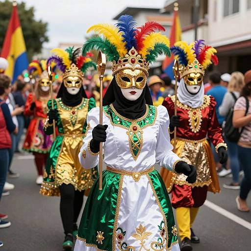 Vibrant Street Parade with Ornate Costumes