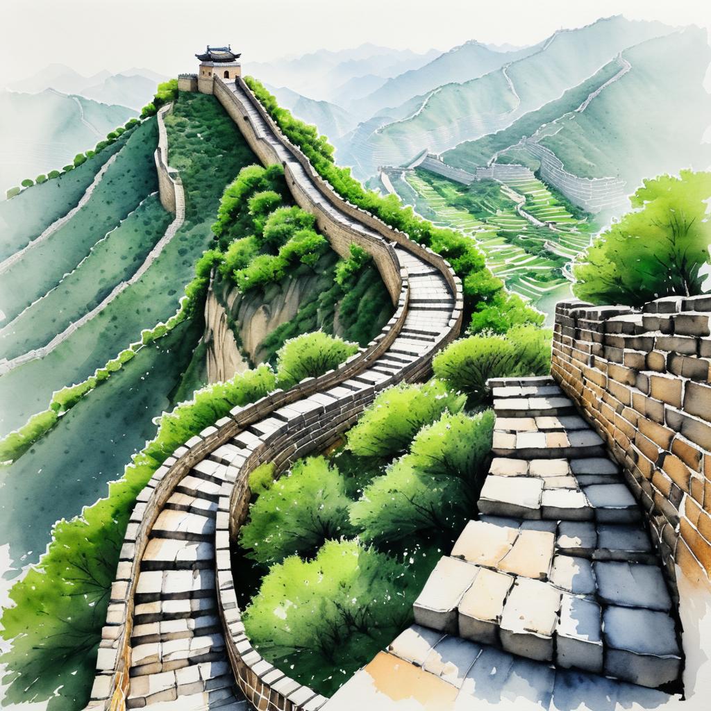 Aerial Watercolor of the Great Wall