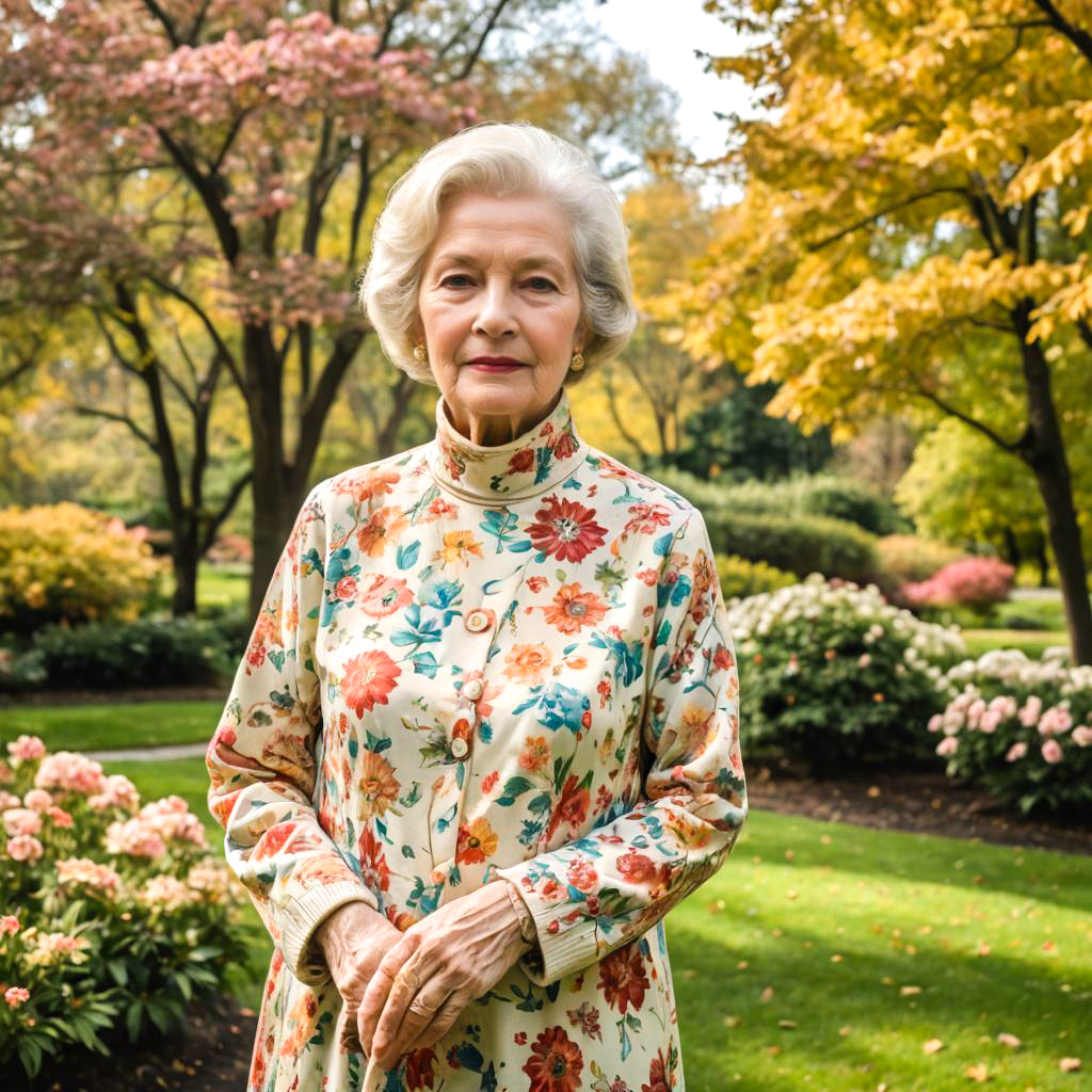 Serene Elderly Woman in Floral Dress