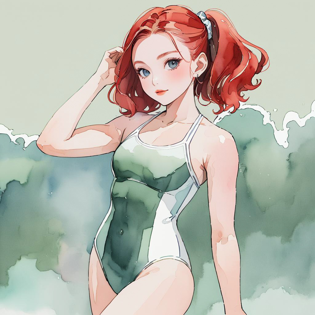 Playful Swimmer in Trendy Watercolor Style