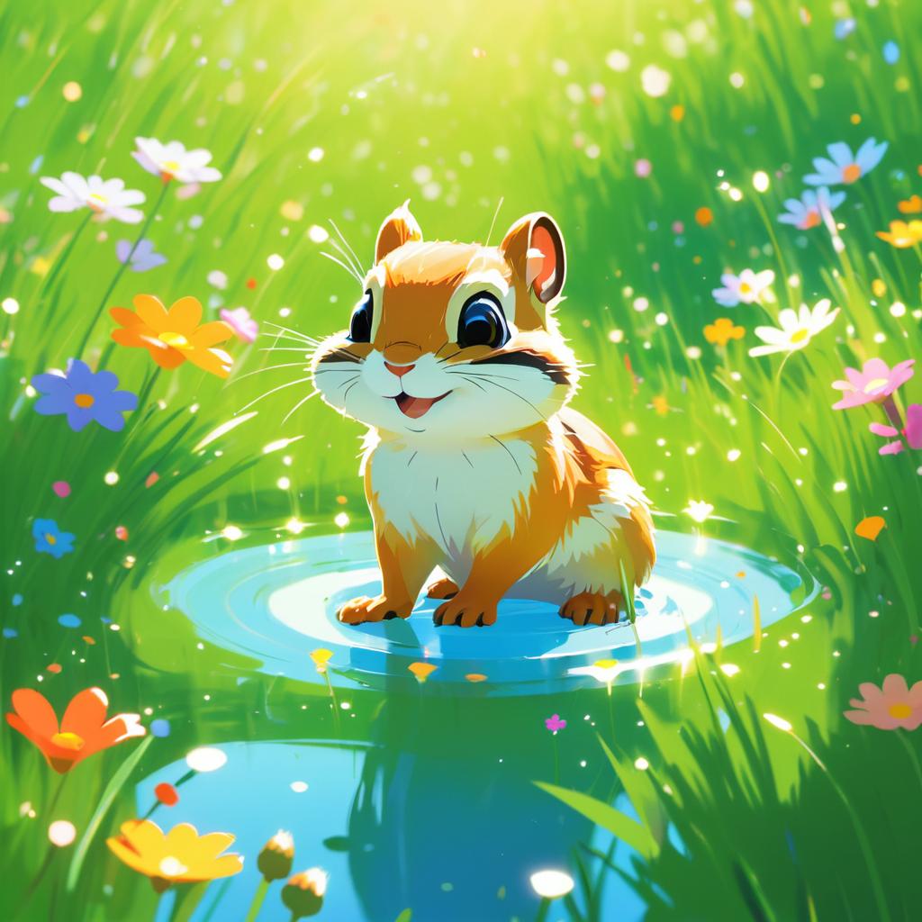 Charming Chipmunk's Vibrant Bathing Scene