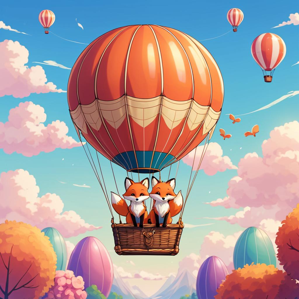 Adorable Foxes in a Balloon Adventure