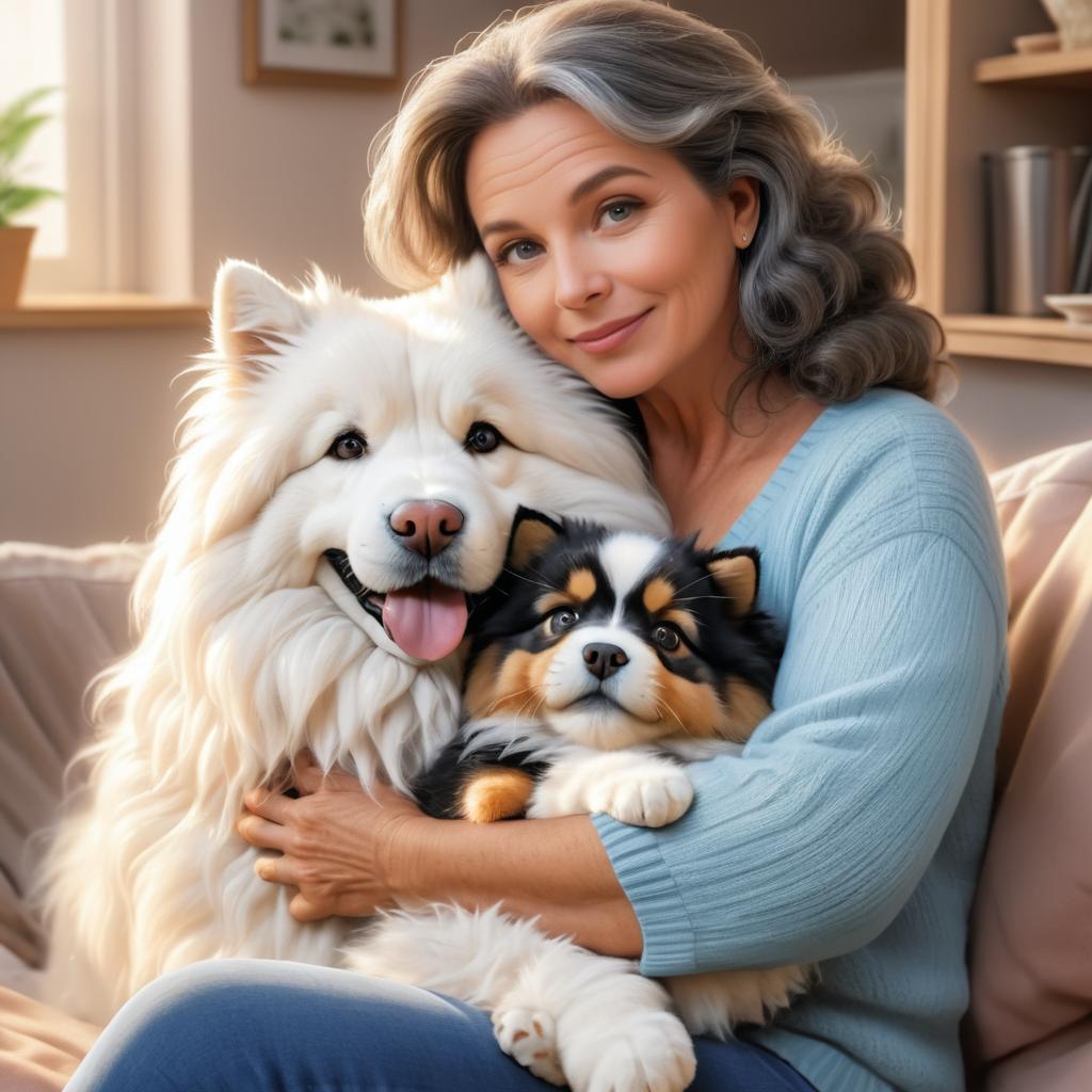 Heartwarming Bond: Woman with Pets