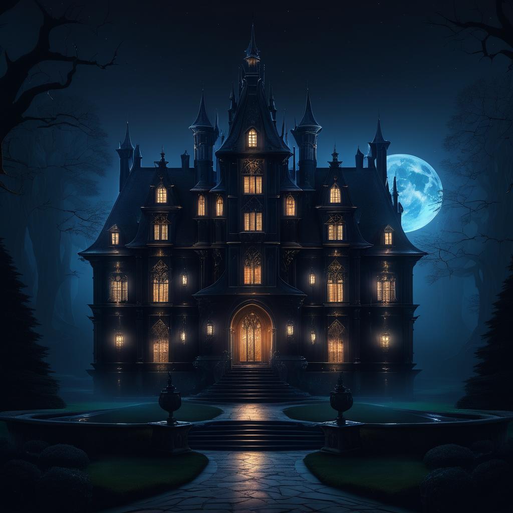 Ethereal Manor in Dark Fantasy Nightscape