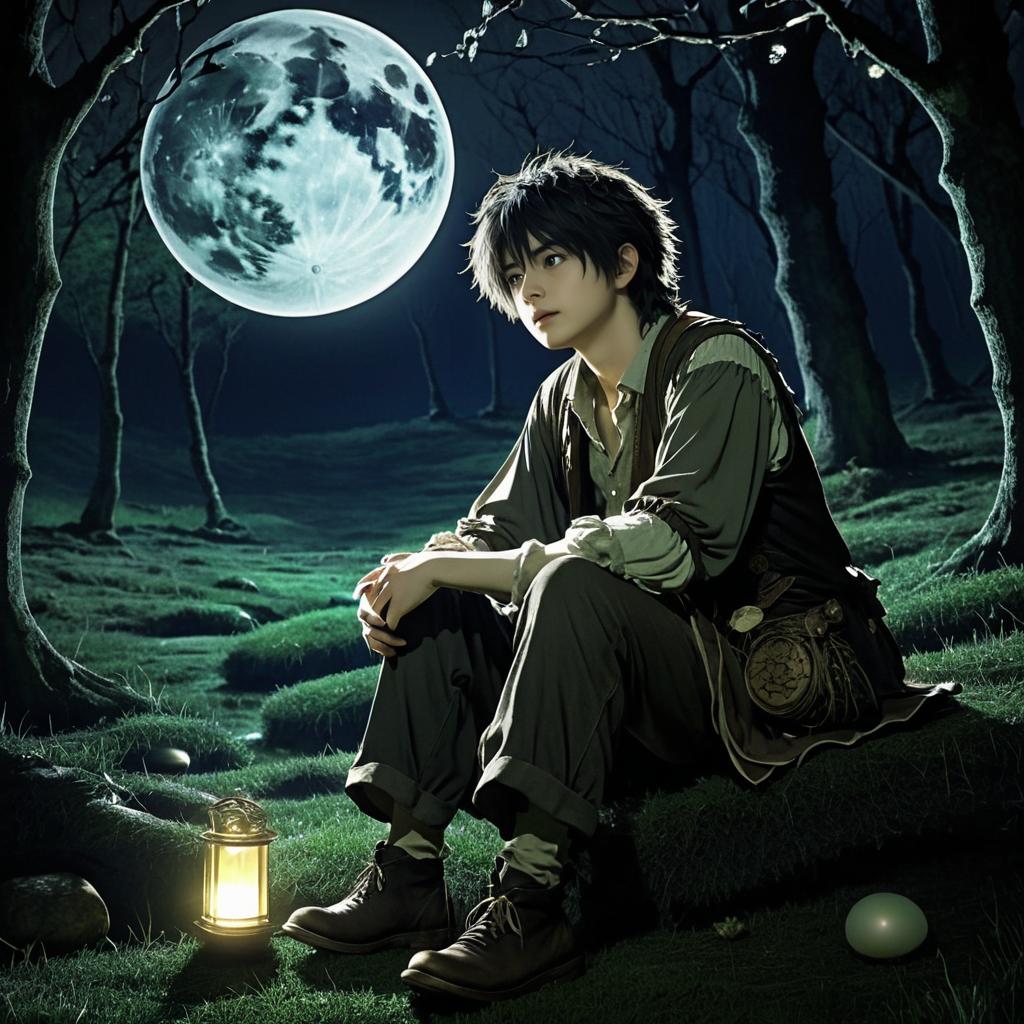 Melancholic Bard in a Moonlit Glade