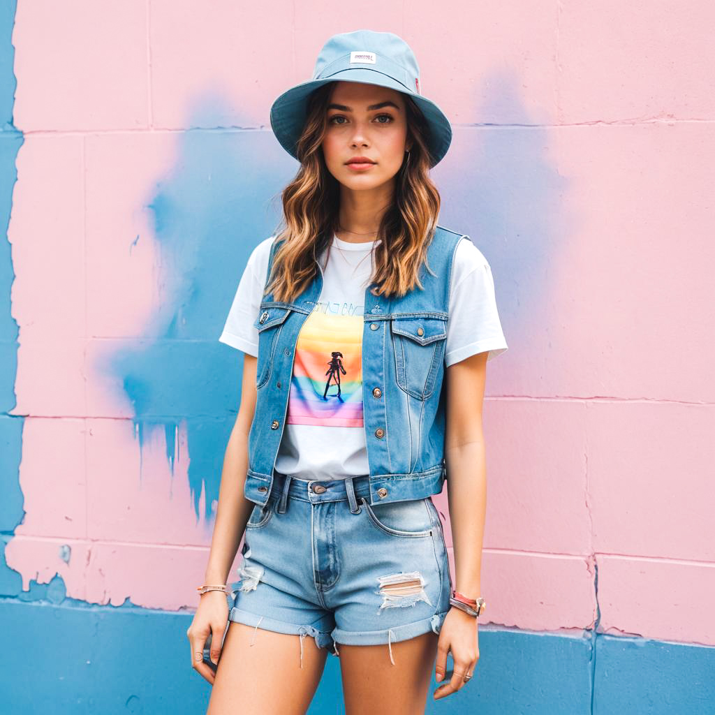 Trendy Young Woman in Pastel Style