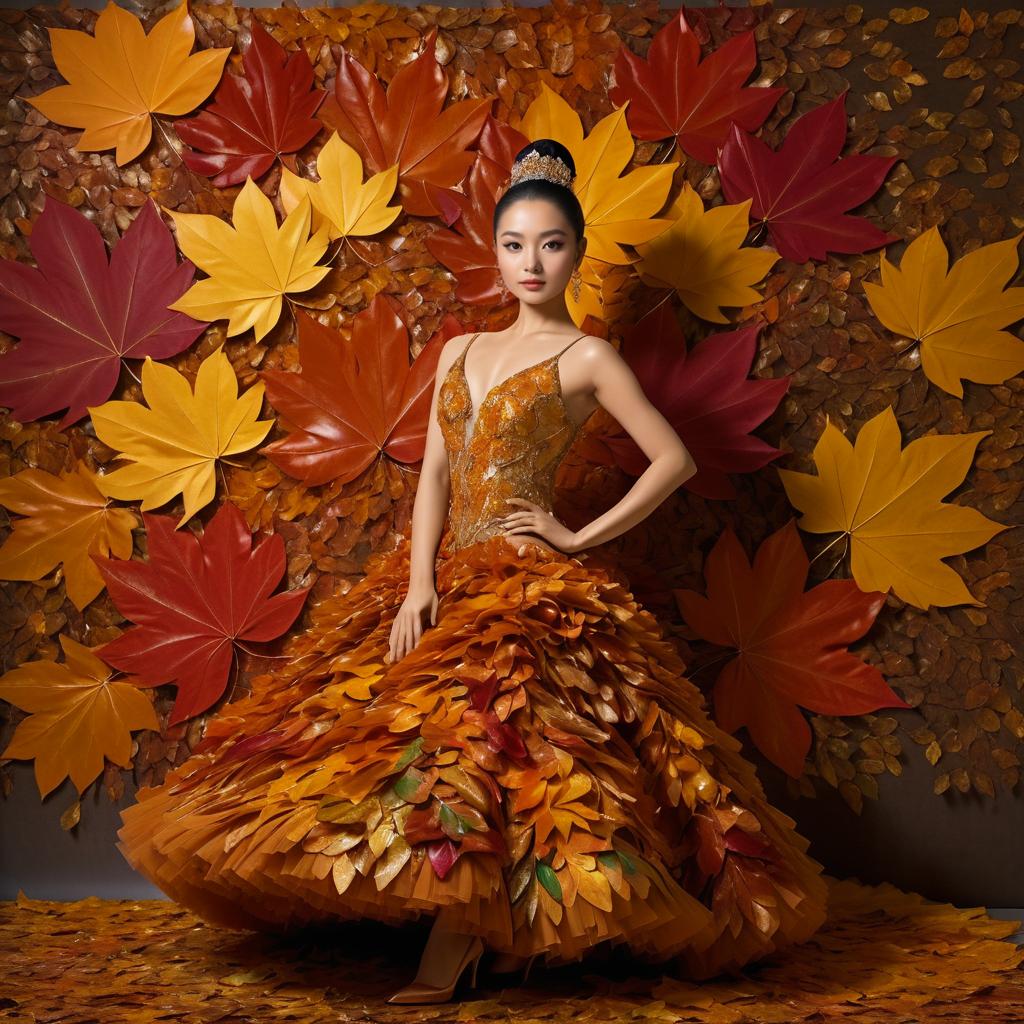 Stunning Asian Dancer in Autumn Gown