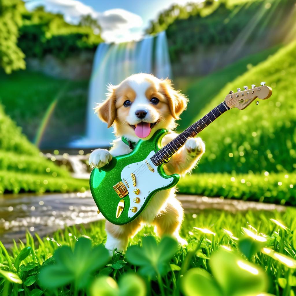 Mischievous Puppy with Golden Stratocaster