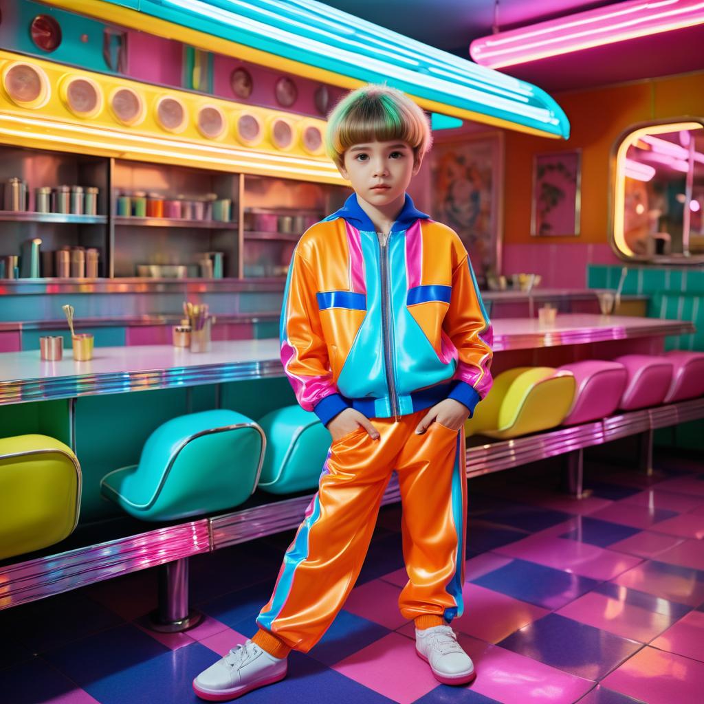 Young Boy in Colorful High-Fashion Tracksuit