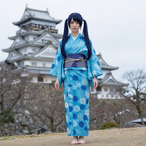Photorealistic Blue Idoru in Yukata
