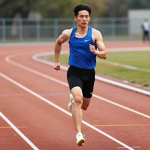 Muscular Athlete Running on Track