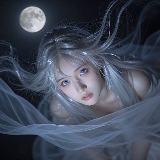 Moonlit Woman with Silver Hair