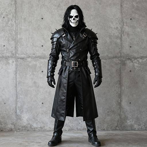 Zombie Character in Black Leather Armor with Skull Mask