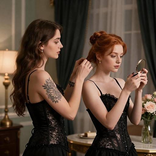 Elegant Portrait of Two Women in Corsets